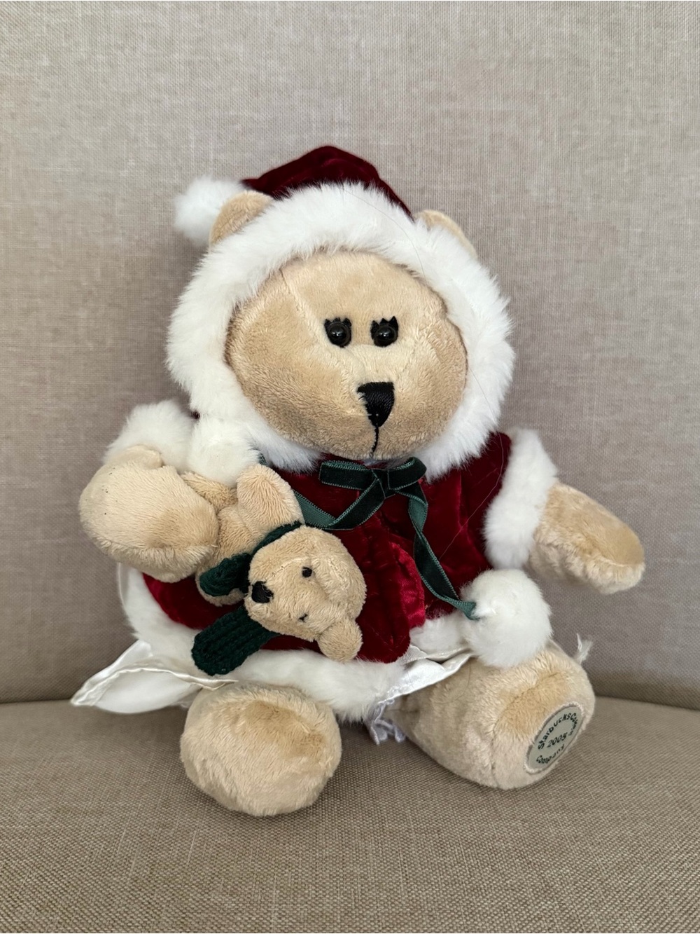 Starbucks 2005 Mrs. Claus Bearista Bear 43rd Edition Plush w/ Baby Bear Holiday